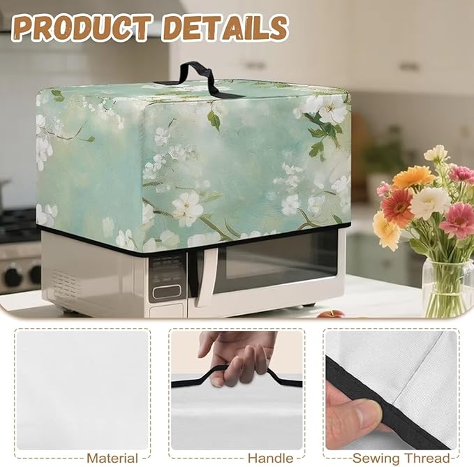Microwave Oven Cover, Flower Heat-Resistant Waterproof Toaster Oven Dust Cover Universal for Most Microwaves Ovens Greaseproof Anti-Scratch Microwave Dust Covers