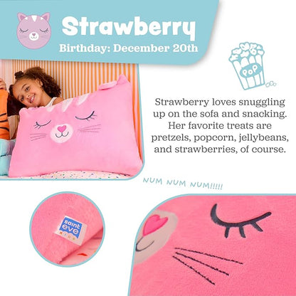 Saint Eve Kids Pillow Pals Fuzzy Pillow Case, Cute Animal Friends Soft Pillow Cover for Kids Beds and Nap Time - Strawberry The Cat