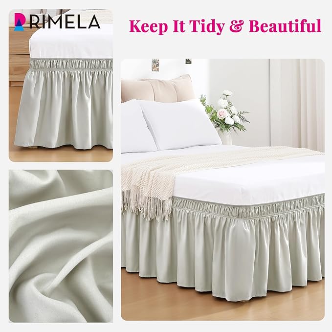 RIMELA Light Grey Bed Skirt Queen Size 18 Inch Drop, Wrap Around Elastic Bedskirt, Dust Ruffle for Adjustable Bed Base Machine Washable Easy to Install Bed Skirts