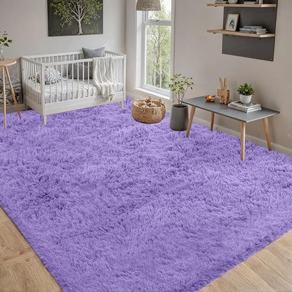 8x10 Area Rugs for Living Room Rug: Soft Fluffy Shag Purple Rugs for Bedroom, Non-Slip Large Fuzzy Plush Rug Indoor Floor Carpet for Nursery Kids Boys Girls Room, Dorms, Playroom, Modern Home Decor