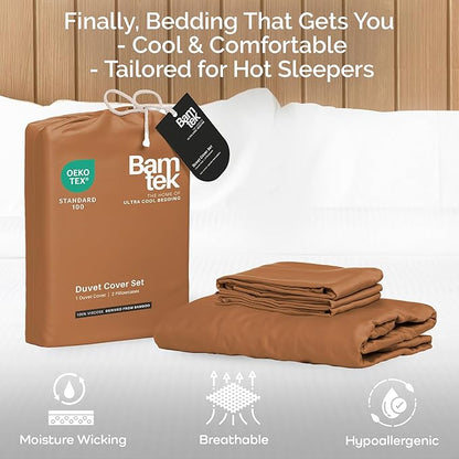 Duvet Cover Set - 100% Viscose Derived from Bamboo Duvet Cover King Size, 3 PC Luxury Cooling Duvet Cover for Hot Sleepers, Silky Buttery Soft Comforter Cover & 2 PC King Pillowcases, Almond