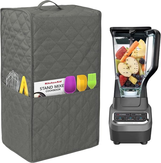 Kitchen Blender Dust Cover,Blender Covers Compatible with Ninja Foodi Blender,Blender Covers For kitchen Appliance Covers,Blender Cover with Accessory Pocket. (Grey)