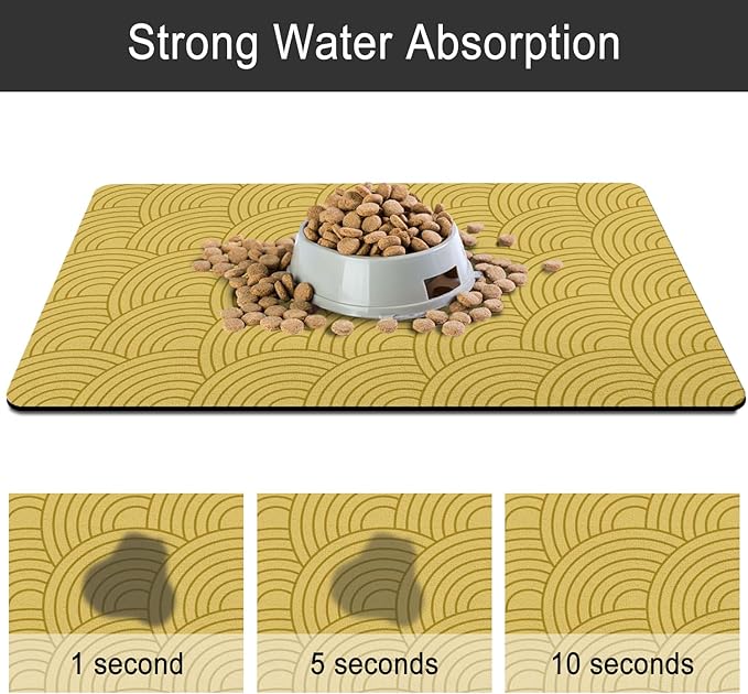 Dog Food Mat for Floors, Absorbent and Quick-Drying Pet Cat Food Mat,Anti-Fouling and Easy-to-Clean Pet Feeding Mat,Dog Bowl Mats for Messy Drinking Water Bowls.17 x32inch Boho Style