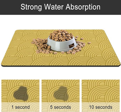 Dog Food Mat for Floors, Absorbent and Quick-Drying Pet Cat Food Mat,Anti-Fouling and Easy-to-Clean Pet Feeding Mat,Dog Bowl Mats for Messy Drinking Water Bowls.17 x32inch Boho Style