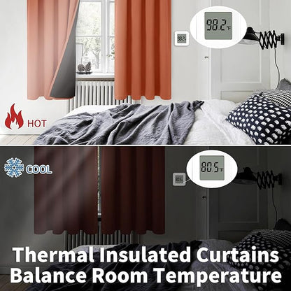 BGment Terracotta 100% Blackout Curtains for Bedroom, Fall Full Room Darkening Noise Reducing Living Room Curtains 72 Inch Length, Thermal Insulated Rod Pocket Window Drapes 2 Panels, 42 Inch Wide