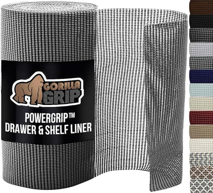 GORILLA GRIP powerGRIP Drawer Shelf and Cabinet Liner, Thick Strong Hold, Non-Adhesive Liners Protect Kitchen Cabinets and Cupboard, Bathroom Drawers, Easy Install, Breathable Mat, 20" x30', Gray