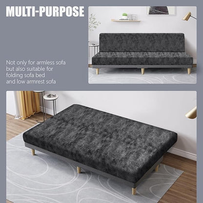 molasofa Leather Like Stretch Futon Slipcover Armless Futon Bed Sofa Cover Furniture Protector with Elastic Bottom, Soft and Washable Futon Cover for Sofa Bed Stay in Place（Larger，X Light Grey）