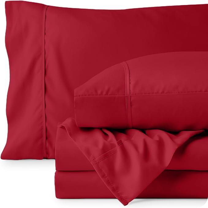 Bare Home Full Sheet Set - Luxury 1800 Ultra-Soft Microfiber Full Bed Sheets - Double Brushed - Deep Pockets - Easy Fit - 4 Piece Set - Bedding Sheets & Pillowcases (Full, Red)