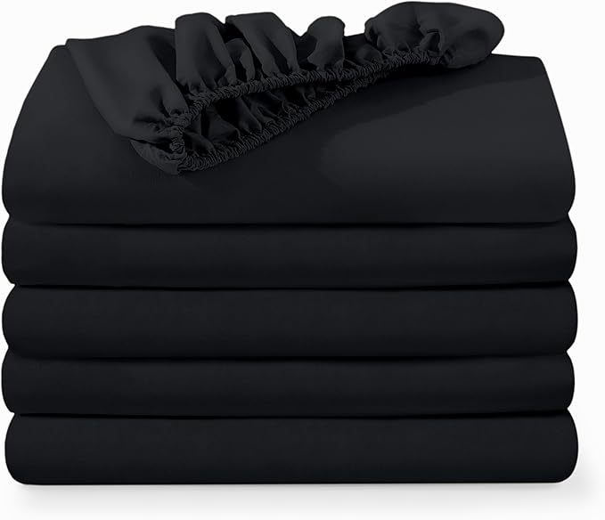 Bare Home 5-Pack Fitted Bottom Sheets Twin - Premium 1800 Ultra-Soft Wrinkle Resistant Microfiber - Deep Pocket (Twin, Black)
