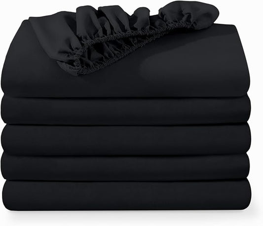 Bare Home 5-Pack Fitted Bottom Sheets Twin - Premium 1800 Ultra-Soft Wrinkle Resistant Microfiber - Deep Pocket (Twin, Black)