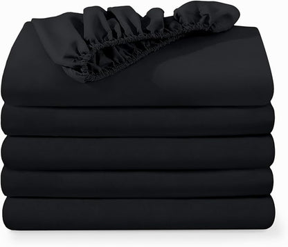 Bare Home 5-Pack Fitted Bottom Sheets Twin Extra Long - Premium 1800 Ultra-Soft Wrinkle Resistant Microfiber - Deep Pocket (Twin XL, Black)