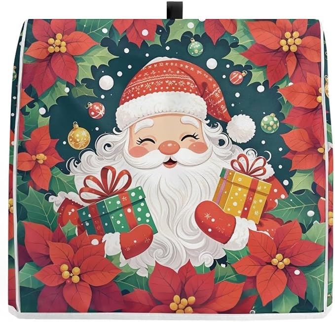 Santa Claus Stand Mixer Cover Dust Protective Poinsettia Stand Mixer Covers For Kitchen Aid 4.5-5 Quart Mixers Dustproof Cloth Cover for Small Appliance Protector Gift for Holiday