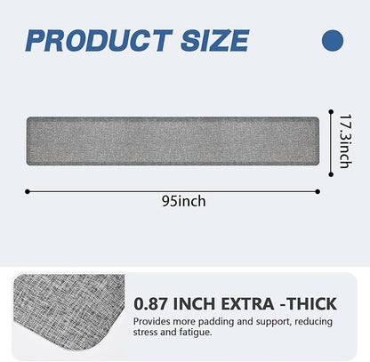 Anti Slip 7/8 inchs Anti Fatigue Kitchen Floor Mat, Ergonomic Comfort Standing Mat, Waterproof Kitchen Runner for Home, Kitchen, Office, Laundry, Garage (Light Gray, 17.3" x 95" -0.87")