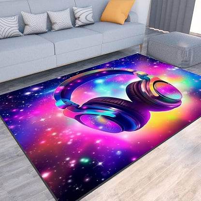 6' x 9' Galaxy Game Area Rug Large Music Headphone Rugs Space Colorful Throw Rug Non-Slip Carpet Doormats for Living Room Bedroom Apartment Dorm Floor Mat,180 X 275cm