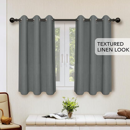 Easy-Going Linen Look Blackout Curtain Grommet Window Curtain Drapes for Bedroom, Living Room Thermal Insulated Room Darkening (2 Panels, 38x45 Inch, Grey)