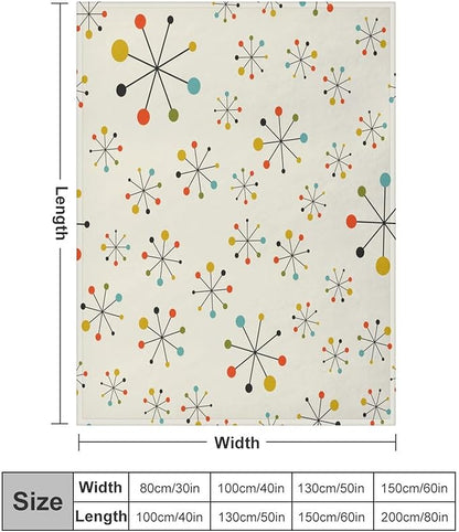 Mid Century Throw Blanket, Retro Abstract Geometric Pattern Boho 1950s 1960s Iconic Atomic Starbursts Modern Sputnik Print Blanket for Couch Sofa Bed Decorative Gifts 60"x80"