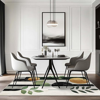 6x9 Boho Area Rug Green Leaf Black White Golden Rug Non Slip Low Pile Large Carpet for Home Kitchen Living Room Bedroom Dining Room Office
