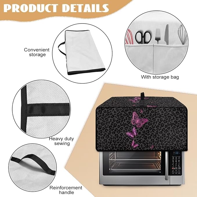 Butterfly Leopard Print Microwave Oven Dust Cover Heavy Duty Microwave Oven Cover Foldable Dust-Proof Kitchen Machine Covers Case Protections for Toaster Oven, S