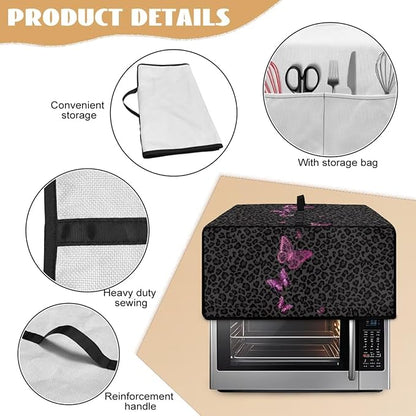 Butterfly Leopard Print Microwave Oven Dust Cover Heavy Duty Microwave Oven Cover Foldable Dust-Proof Kitchen Machine Covers Case Protections for Toaster Oven, S