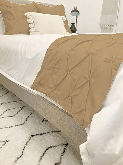 Bed Runner Set - 100% Pure Cotton 800 Thread Count - Luxury 1 Pinch Pleated Bed Runner and 2 Pillow Cover - 3 Piece Pinch Pleated Bed Runner Set Queen, Taupe