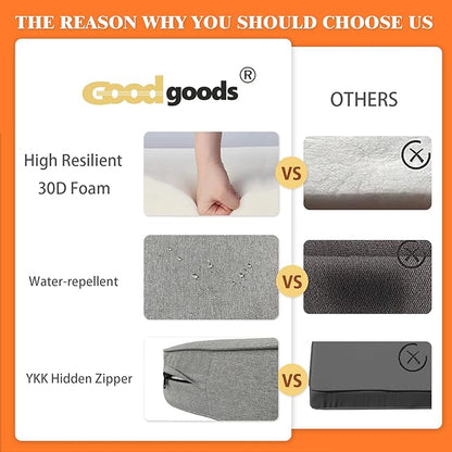 Goodgoods 22x24 inch Outdoor/Indoor Deep Seat Patio Cushions Set of 2 Resilient Foam Filling Water Repellent Stain-Resistant UV Resistant Weather Resistant Deep Seat Bottom Light Gray