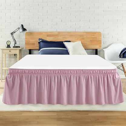 Full Bed Skirt, Elastic Wrap Around Bed Skirt Full Size, Bed Skirts for Adjustable Bed, Easy Fit with 18" Drop Length Tailored Drop Dust Ruffle (Pink)