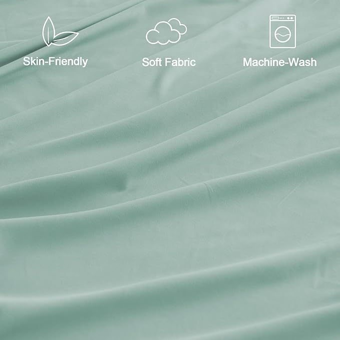 SPRINGSPIRIT Queen Sheets Set 4 Piece, Luxury Super Soft Microfiber Queen Bed Sheets Set Wrinkle Free & Breathable, Green Sheets Queen 16 Deep Pocket Sheets for Queen Size Bed