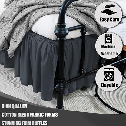 Black Bed Skirt King Size Ruffled Bed Skirt with Split Corners, King Bed Skirt 16 Inch Drop, King Size Bed Skirt Black for Ruffled Bed Skirt with Split Corners, Bed Skirts King Size
