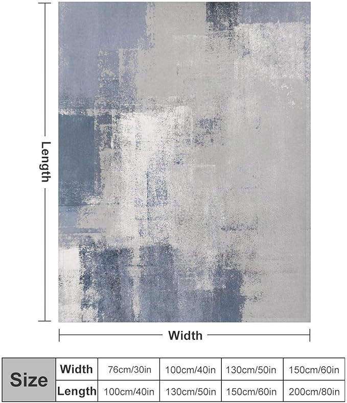 Abstract Gradient Blanket, Modern Fashion Art Blue Grey Painting Strokes Pattern Soft Warm Cozy Plush Flannel Covers for Livingroom Bedroom Couch Chair Camping Travel Home Decor Tapestry 40x50in