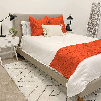 Bed Runner Set - 100% Pure Cotton 800 Thread Count - Luxury 1 Pinch Pleated Bed Runner and 2 Pillow Cover - 3 Piece Pinch Pleated Bed Runner Set King, Orange