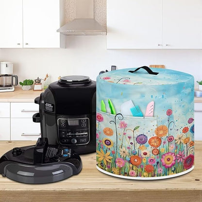 Air Fryer Cover Dust Cover, Easy to Clean Small Appliance Covers for 6 Quart Air Fryer & Pressure Cooker Kitchen Appliance Accessories with Pockets, Colorful Floral