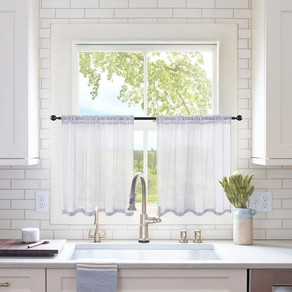 MIULEE 2 Panels Kitchen Tiers Half Window Sheer Curtains Rod Pocket Translucent Voile Drapes for Kitchen Bathroom Small Windows 29 by 24 Inch Greyish Lilac