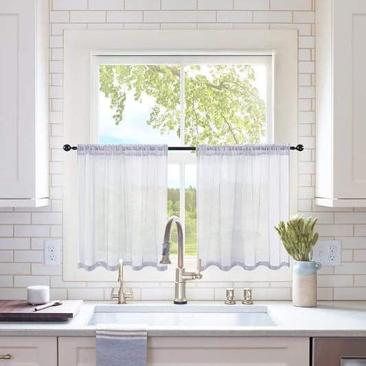 MIULEE 2 Panels Kitchen Tiers Half Window Sheer Curtains Rod Pocket Translucent Voile Drapes for Kitchen Bathroom Small Windows 29 by 24 Inch Greyish Lilac