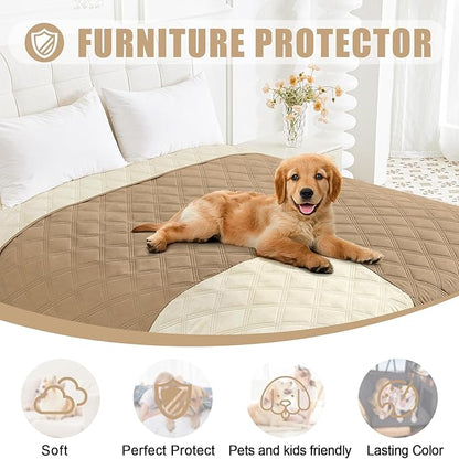 Smiry Waterproof Dog Bed Cover Blanket 82x102, Soft Reversible Pet Blanket, Washable Leakproof Cats Dogs Couch Cover for Sofa, Couch, Furniture, Lattice, Camel/Beige