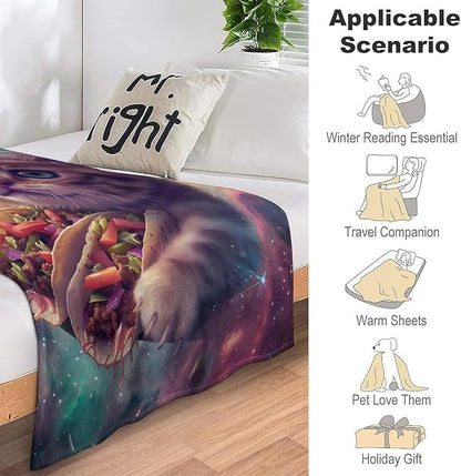 Funny Cat Print Blanket Taco Cute Kitty Animal Galaxy Throw Blankets Gifts for Couch Sofa Stuff Decor Soft Cozy Plush Flannel Bedding for Lover Men Women 40"x50"
