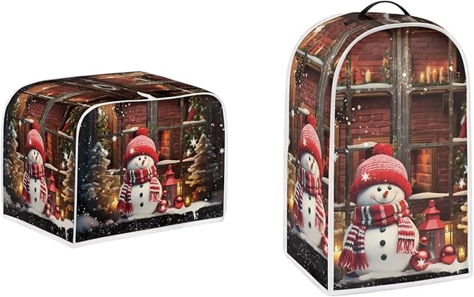 Cute Snowman Print Christmas Appliance Covers Set Washable Kitchen Blender Dust Cover Bread Maker Toaster Cover 2 Slice Kitchen Accessories