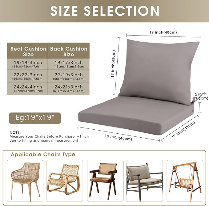 Outdoor Seat Cushion Set 24 x 24 In, Water-Resistant & Fade-Resistan, Patio Furniture Cushions with Removable Cover Deep Seat & Back Cushion with Handle and Adjustable Straps for Chair Sofa,1PC