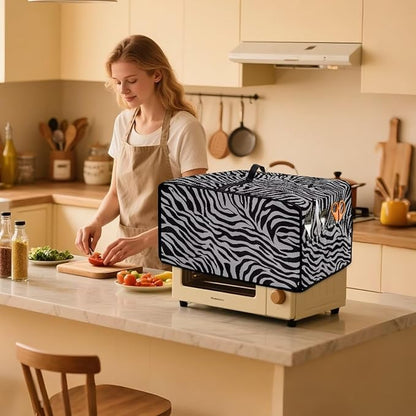 Grey Zebra Print Microwave Oven Dust Cover Dust-Proof Waterproof Microwave Toaster Oven Cover Easy to Clean Kitchen Machine Covers Case Protections Protector, L