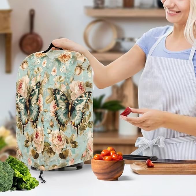 Butterflies Roses Coffee Machine Dust Cover Mixer Hood Cover Elegant Blender Covers for Kitchen Counter Blender Dust Covers for Kitchen Counter Kitchen Decor