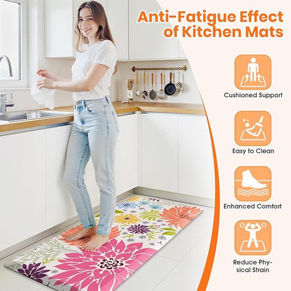Kitchen Mats for Floor,Cushioned Rug Anti-Fatigue Mats for Kitchen Decor Accessories,Waterproof Non-Slip Mat and Rug for Office,Floor,Laundry 17.3"*39",Mutil-Pink