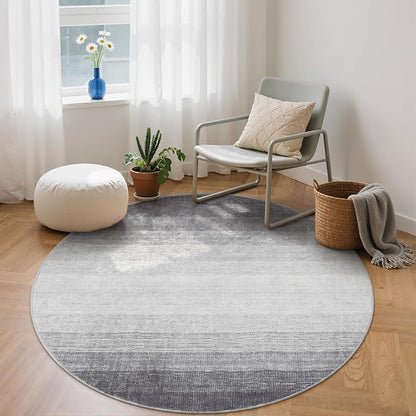 Wonnitar Modern Ombre Washable Round Area Rug 5ft, Grey Round Rugs for Living Room, Non-Slip Large Circle Bathroom Throw Mat, Stain Resistant Low Pile Throw Carpet for Bedroom (Grey, Round 5ft)