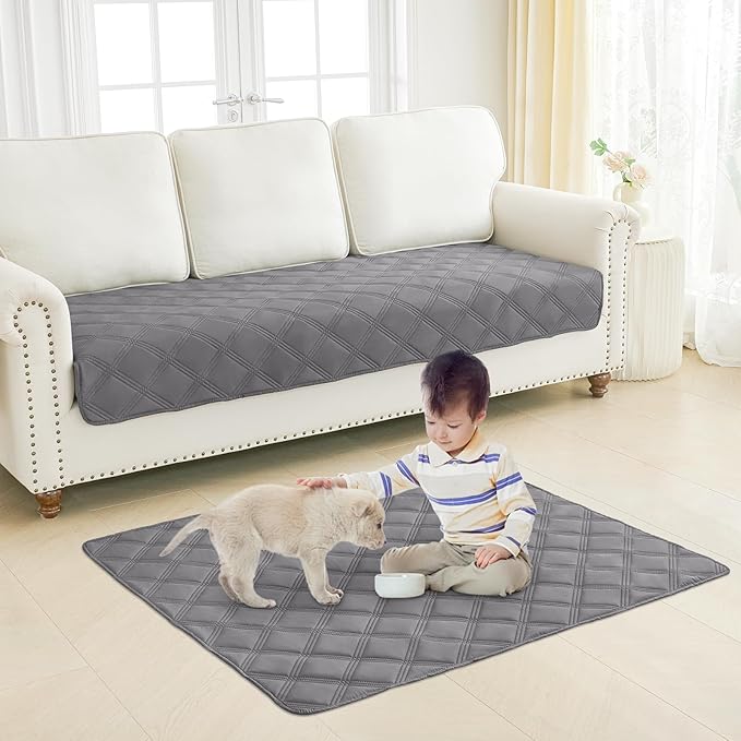 Smiry Waterproof Dog Bed Cover Blanket 52x82, Soft Reversible Pet Blanket, Washable Leakproof Cats Dogs Couch Cover for Sofa, Couch, Furniture, Lattice, Grey/Light Grey