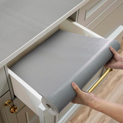 Shelf and Drawer Liner for Kitchen Cabinets Non-Adhesive, Strong Grip Non-Slip Thickened Cabinet Liners for Shelves, Waterproof Mats for Dresser Cupboard, Pure Gray, 17 in x 20 Feet