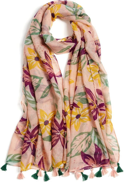 Scarf for Women Lightweight Soft Floral Leopard Printed Scarves Fall Winter Fashion Shawl Wrap with Fringe