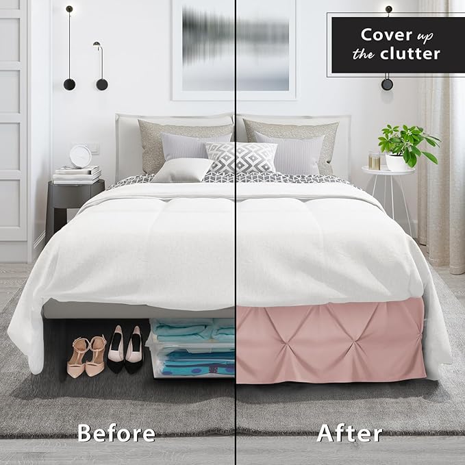Nestl Blush Pink Bed Skirt Queen Size, Pinch Pleat Queen Bed Skirt, 14" Inch Drop Queen Bedskirt, Hotel Quality Blush Pink Bed Skirts, Microfiber Bedskirt for Queen Bed, Blush Pink Queen Bed Skirt