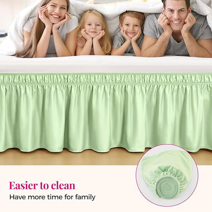 RIMELA Bed Skirt Queen Size Baby Green 15 Inch Drop, Wrap Around Elastic Bedskirt, Dust Ruffle for Adjustable Bed Base Soft Durable Fabric Machine Washable Easy to Install Bed Skirts