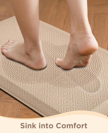 Ophanie Kitchen Mats for Floor, 3/4 inch Thick, 20x32 Anti Fatigue Christmas Cushioned Mat, Kitchen Rug, Waterproof, Comfort Ergonomic Standing Mat for Office, Home, Sink, Beige Non-Slip Ridged Bottom