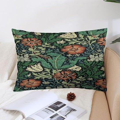 Compton Floral Art William Morris Throw Pillow Covers 12x20 Inch Aesthetic Pillow Velvet Decorative Pillowcase Home Decor Living Room Cushion Case for Bed Sofa Couch