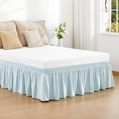 RIMELA Grayish Blue Bed Skirt King Size 15 Inch Drop, Wrap Around Elastic Bedskirt, Dust Ruffle for Adjustable Bed Base Machine Washable Easy to Install Bed Skirts