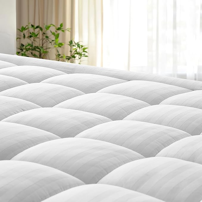 Full Size Thick Mattress Pad with 100% Cotton Cover - Naturally Skin-Friendly and Breathable, Unique Deep Pocket Design Up to 22" (54 x 75 Inches, White)